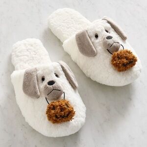 Pottery Barn Dog Slippers - White and Tan